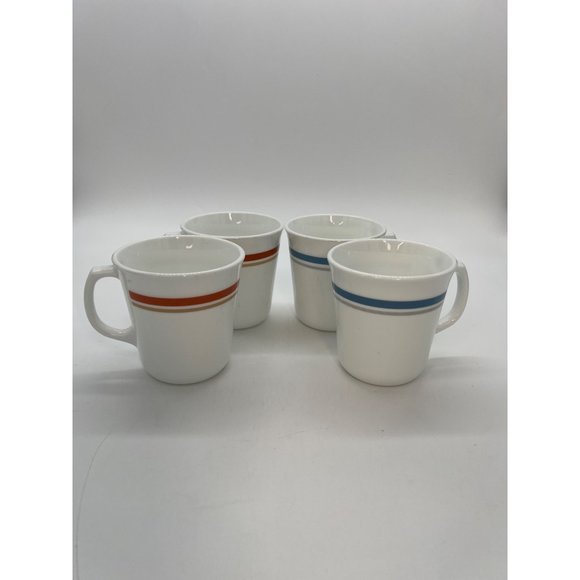 Set of 4 Vtg Corning Coffee Cups 8 oz Slate Blue/Gray: Rust/Brown Stripe D Handl - Picture 3 of 4